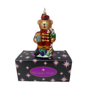 Christopher Radko Blown Glass Teddy Bear Soldier Ornament Candy Cane Toys W Box